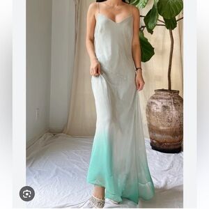 Express Aqua ombré silk chiffon asymmetrical midi dress Sz 1/2
